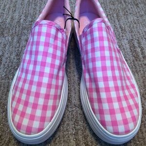 Cute Pink and White Checkered Slip on Sneakers